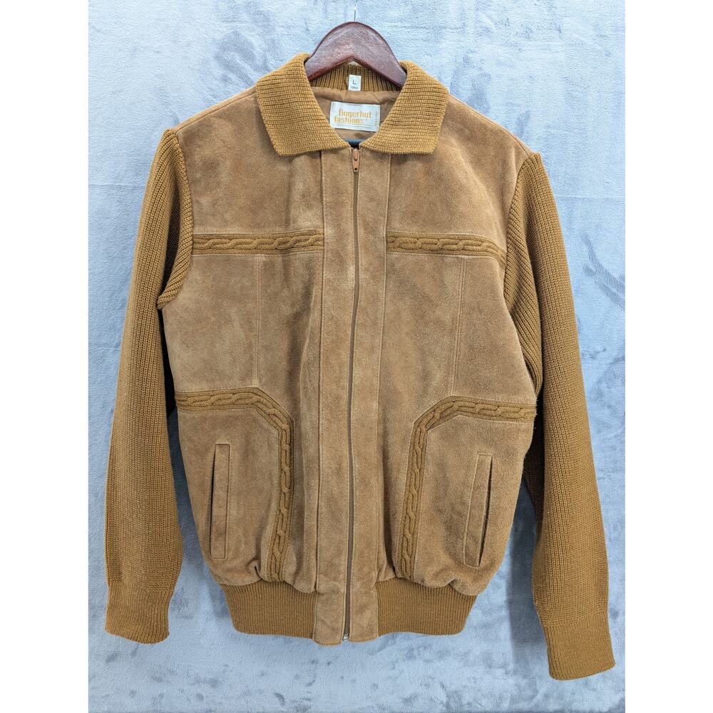 Vintage Fingerhut Fashions split cowhide leather jacket cable knit Large